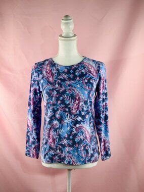 Talbots Women's Blue & Pink Paisley Long Sleeve Tee | Size M Petite